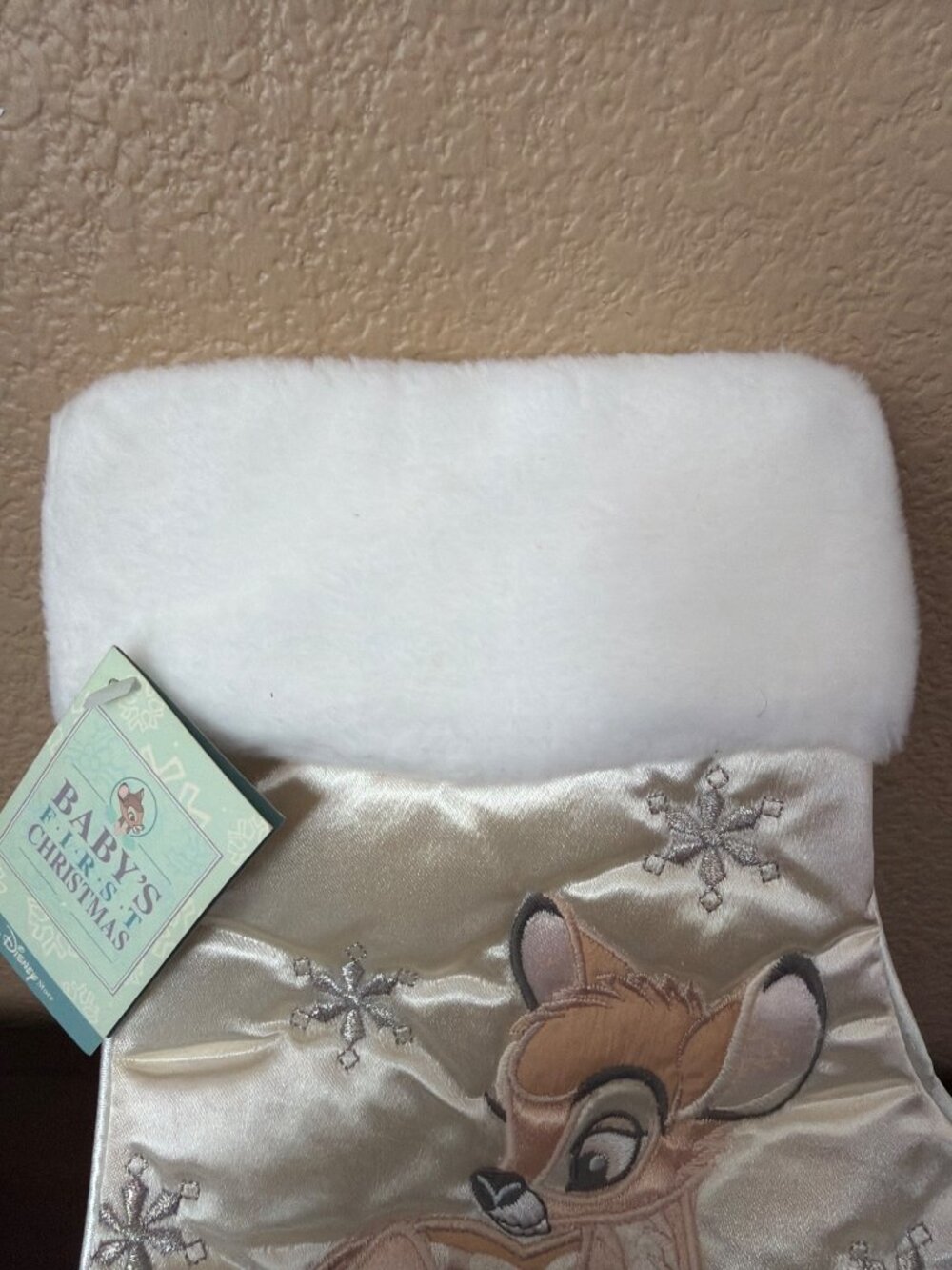 1998 Disney Bambi Baby’s First Christmas Stocking Cream Satin NEW w/Original Tag - Picture 3 of 9